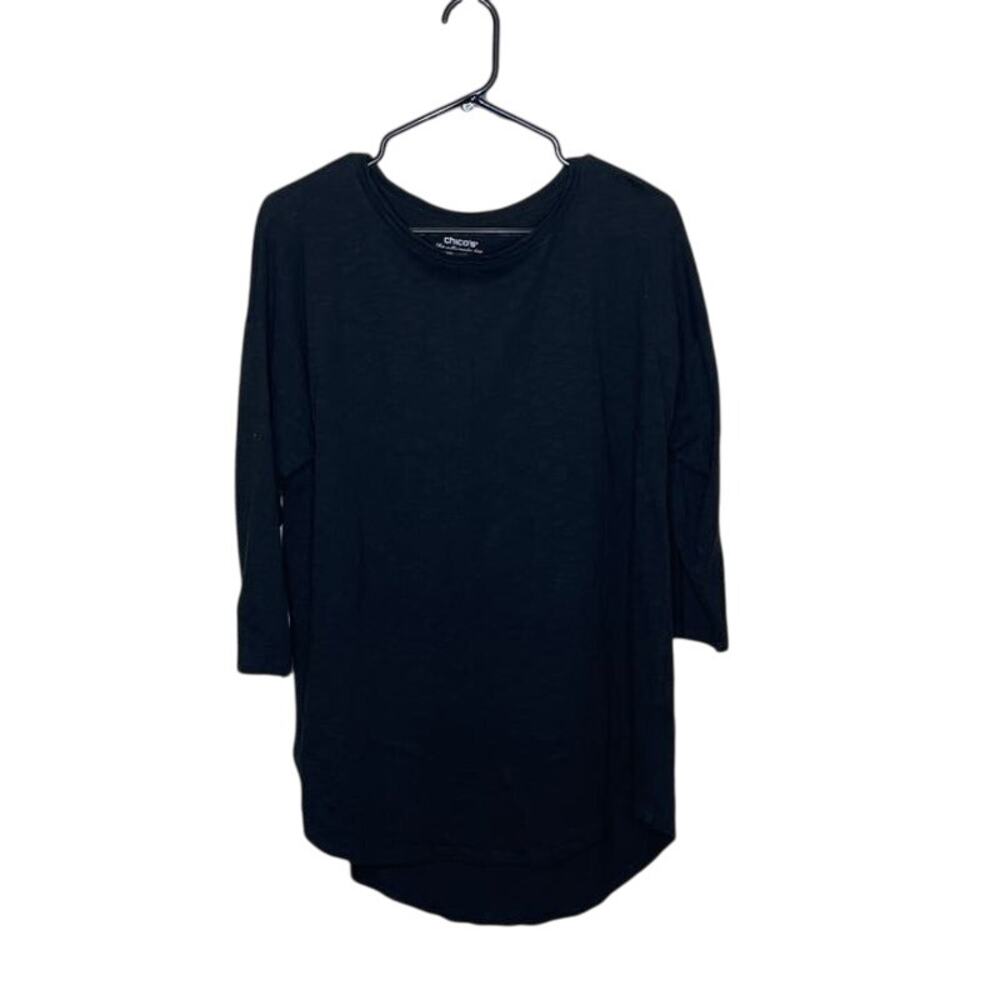 Chico's The Ultimate Tee Black 3/4 sleeves blouse size 2 (L) scoop neck